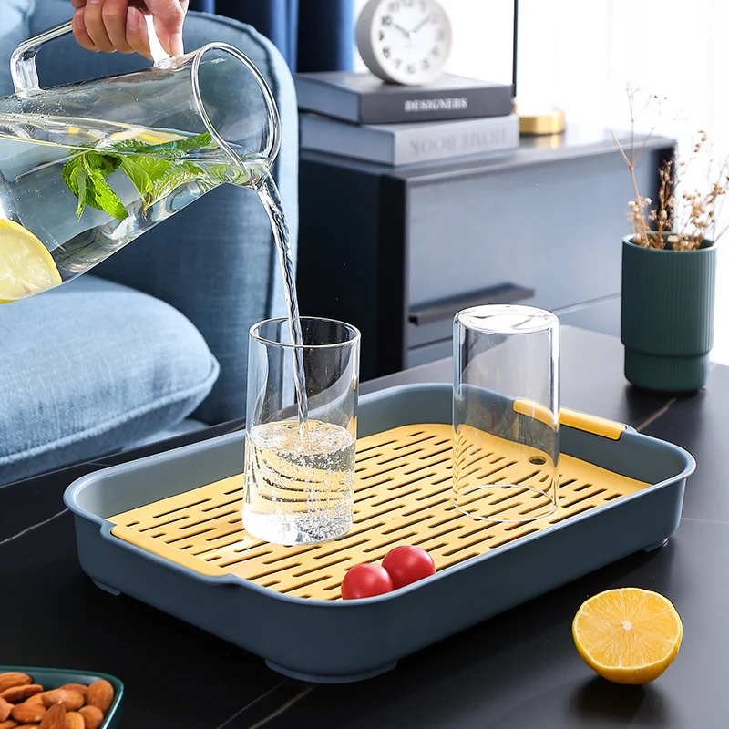 Household Durable Drain Tray Separated Double Layer Drain Tray Teacup Food Grade Plastic Serving Tray
