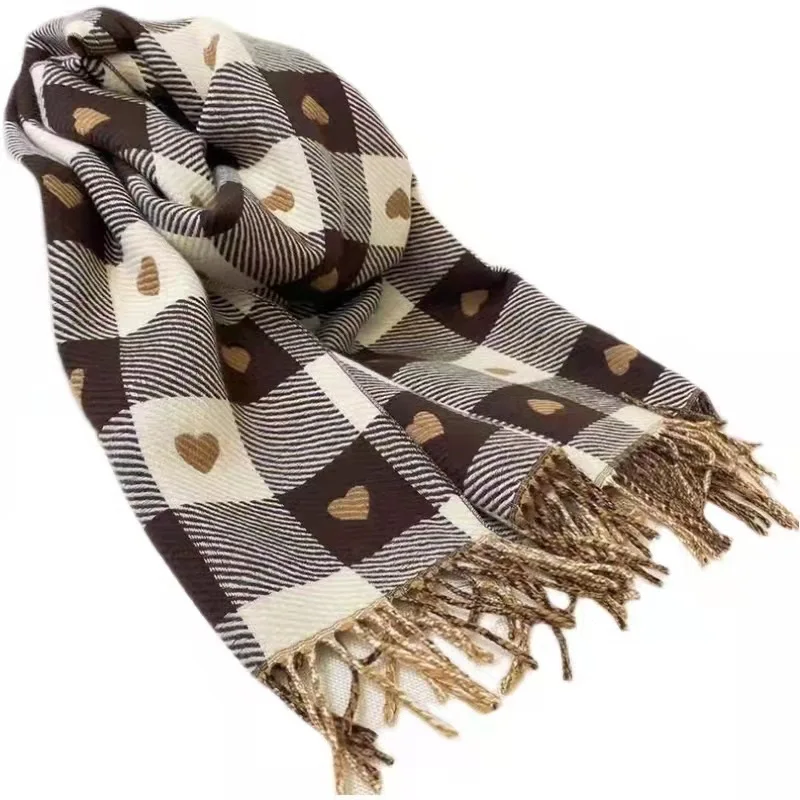 Hot plaid scarf for women winter Korean double-sided designer new cashmere scarf