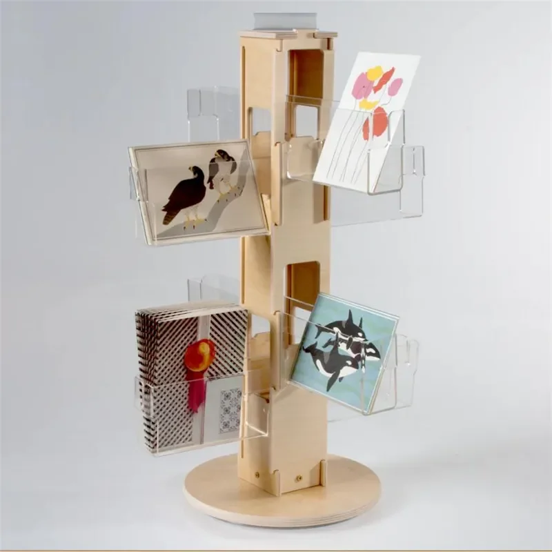 Wood Book Magazine Brochure Display Stand with Wheels