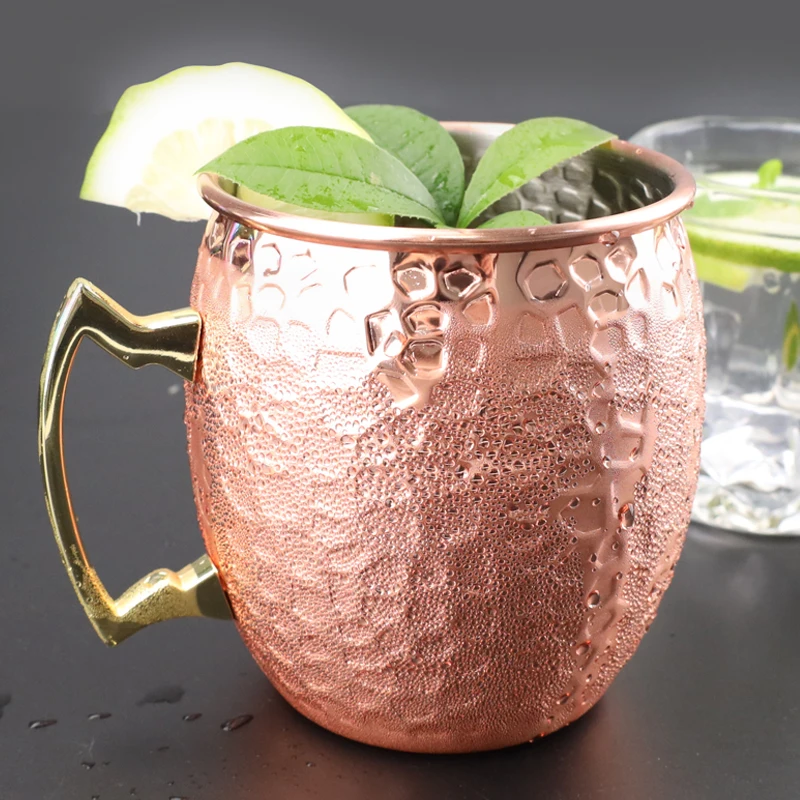 304 Stainless Steel Mule Mug Cup 16oz Hammered Cocktail Plating Copper Glass 500ml Beer Mug Bar Tools Moscow Mule Mug