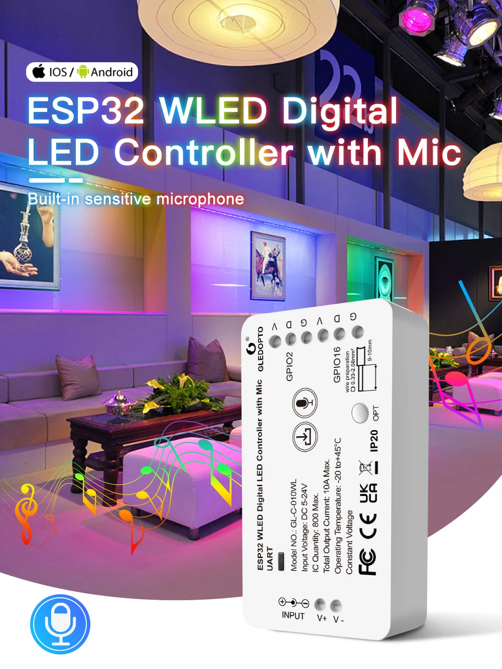 10A цифровой контроллер светодиодной ленты Gledopto WLED с микрофоном ESP32 совместим концентратором Zigbee