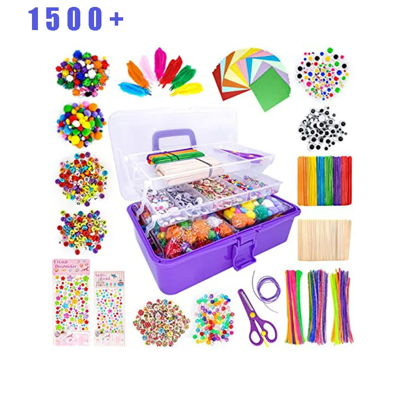 Wholesale Art and Craft Supplies For Kids Educational Toys 1500+pcs Pcs Pipe Cleaners DIY Pompoms Mini Toy