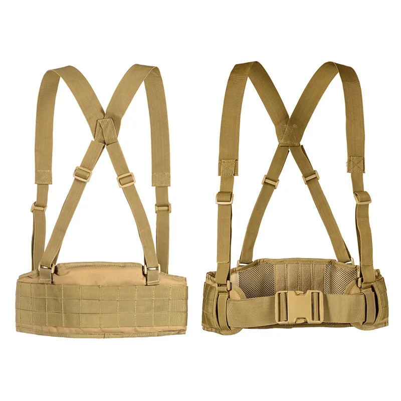 MOLLE Battle Belt w/ Suspenders CAMO Adjustable Functional Tactical Chest Harness belt