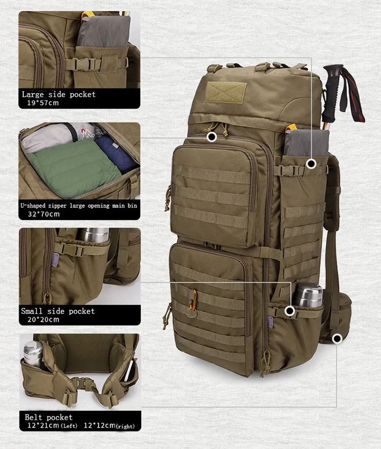 Customized camouflage Outdoor Multifunctional Backpack Waterproof 25L 45L 60L 75L Tactical Hiking Travel camping Laptop Bag