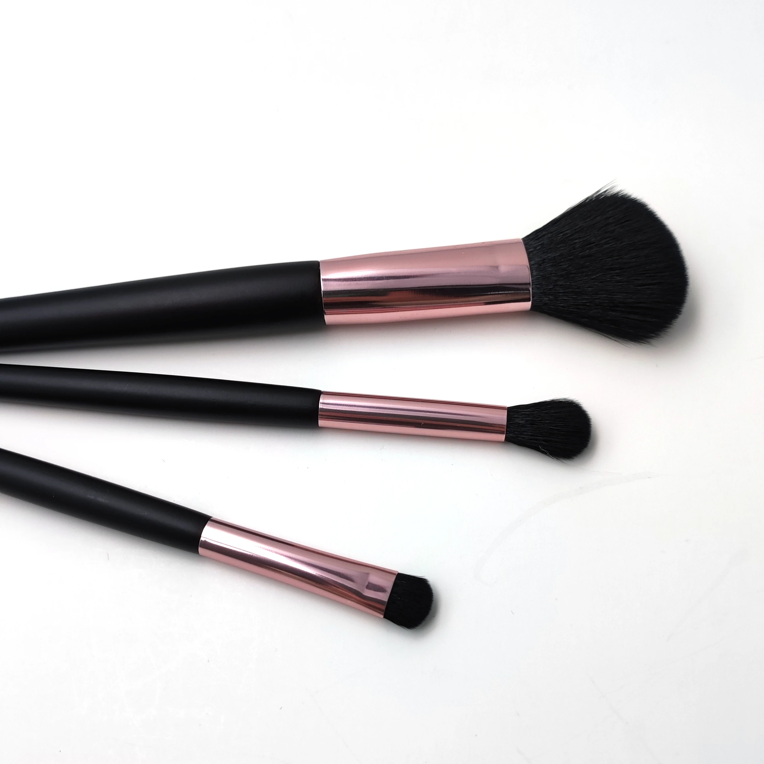 Custom private label 3pc rose gold aluminum ferrule makeup contour foundation eyeshadow brushes tools