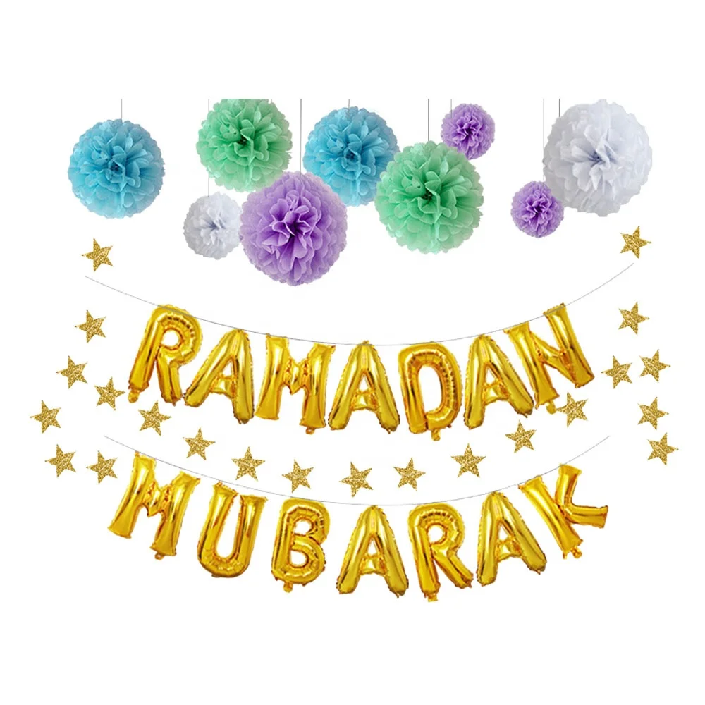 Decorations Eid Mubarak Letter Shape Inflatable Foil Balloon Set Golden Ramadan Mubarak Banner
