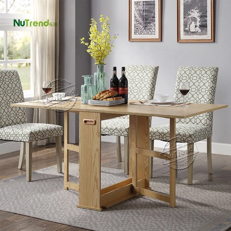 Cheap Nordic Space Saving Compact Apartment Modern Wooden Small Folding Rectangular Dining Room Table Extendable Kitchen Table