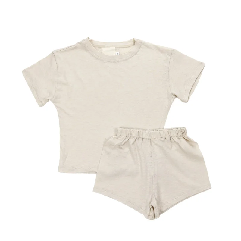 Импортный Мягкий Вязаный вафельный летний комплект из 2 предметов, футболка с короткими рукавами, комплект детской одежды для новорожденных, 2022