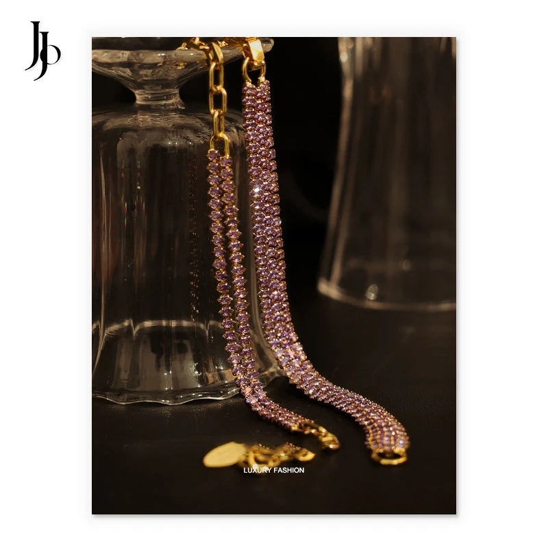 JOJO Fashion 2023 chic purple zircon crystals bracelets dainty 18k gold plated brass bracelets women luxury