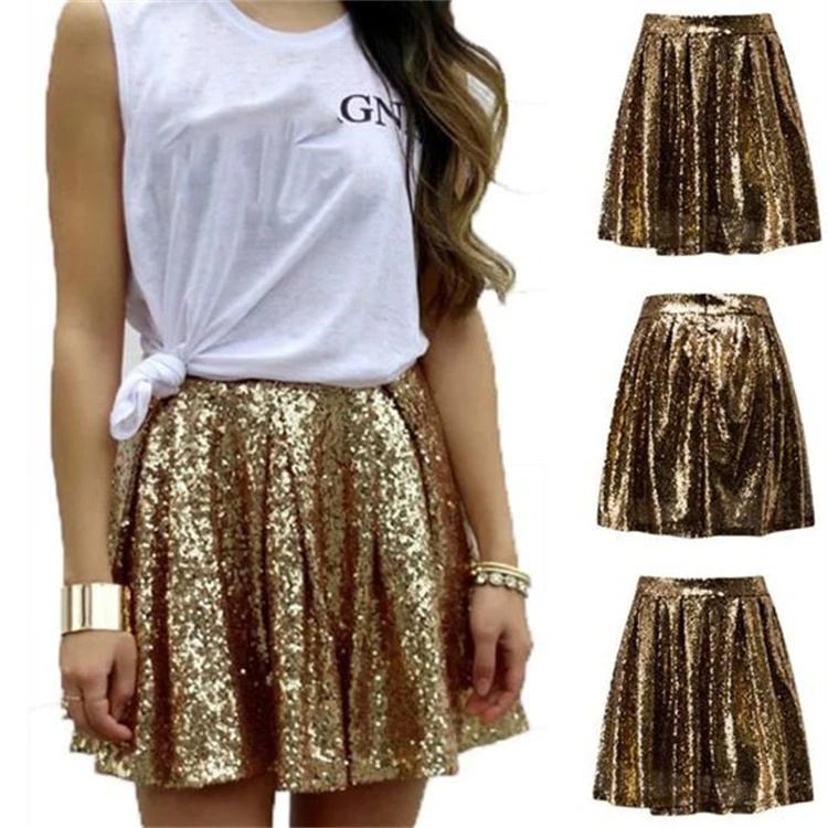 Factory Direct Sale Ladies Fashion Gold Sequined Skirt