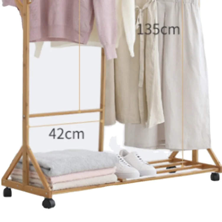 Двухслойная передвижная вешалка для одежды из бамбука