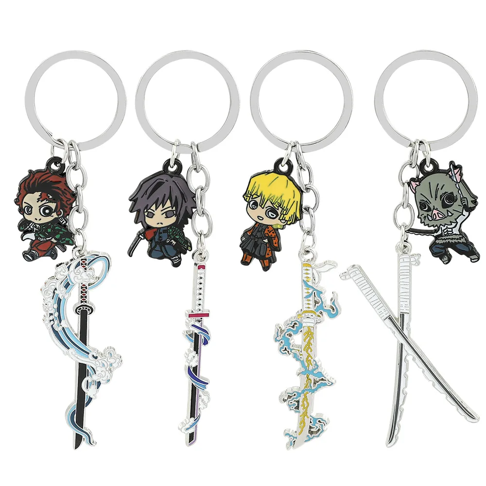 Anime Demon Slayer Sword Keychain Kimetsu no Yaiba Tomioka Giyuu Kochou Shinobu Weapon Cosplay Key Chain Metal Pendant Keyring