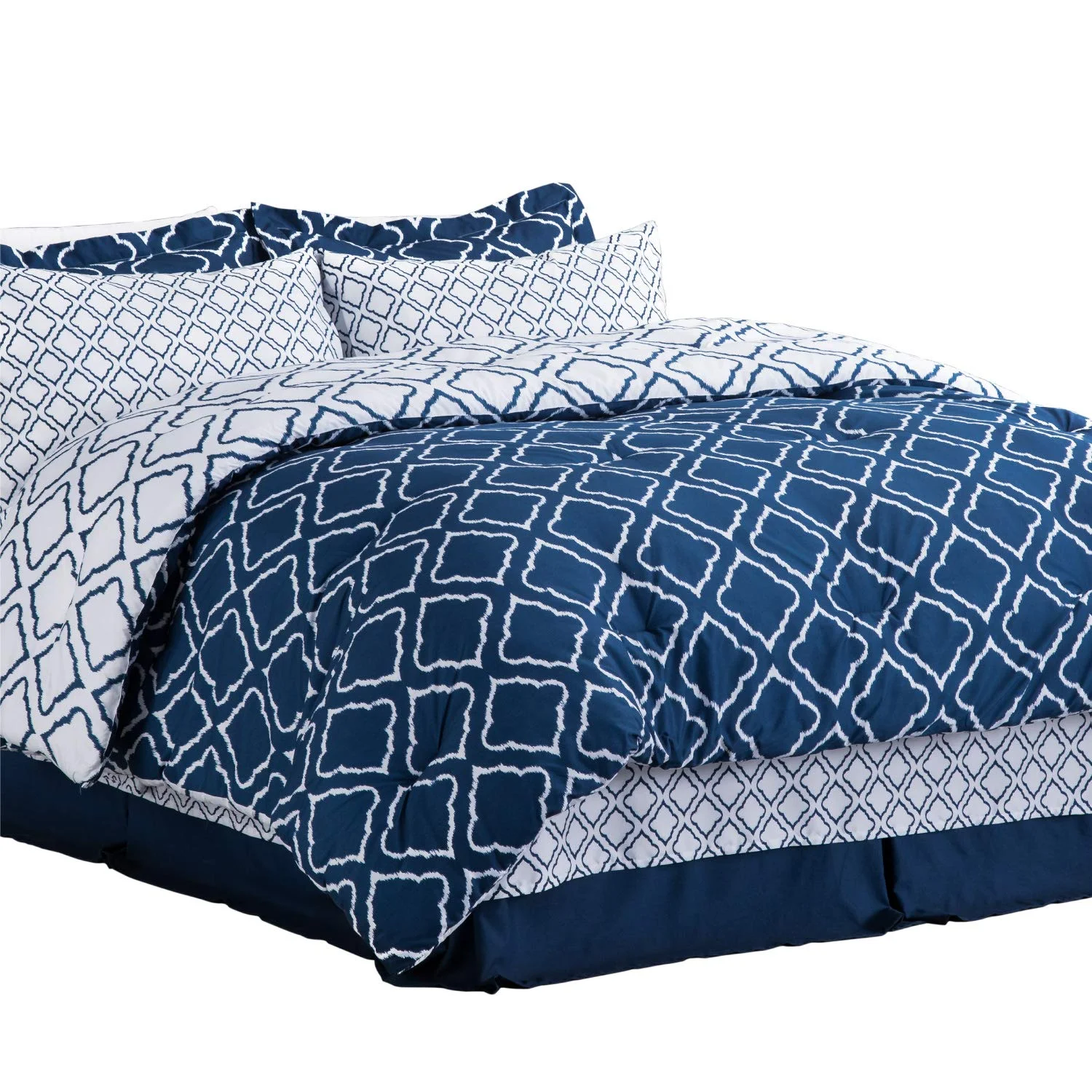 Bedding Comforter Sets Bedding 8 Piece Navy Blue 1 Comforter 2 Pillow Shams Flat Sheet Fitted Sheet Bed Skirt 2 Pillowcases