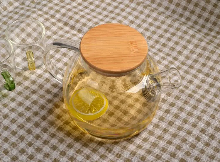 high borosilicate glass teapot large teapot with spring filter and Bamboo Lid