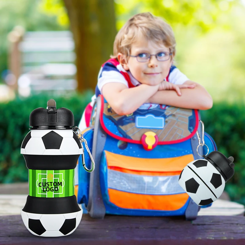 Patent Product Sports Football Botella De Agua With Custom Logo Silicone Collapsible School Drinking Water Bottle Children