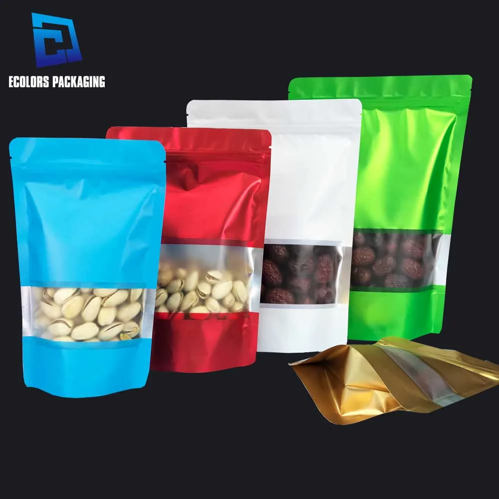 Multicolor Wholesale Plastic Snack Candy Food Packaging Resealable Doypack Bag Matte Metallic Stand Up Zipper Pouches