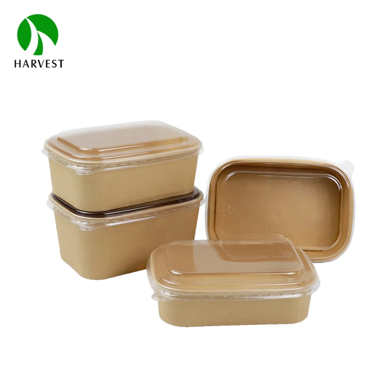 24oz Rectangular Takeaway Paper Poke Bowl Disposable Serving Salad Noodles Kraft Food Container