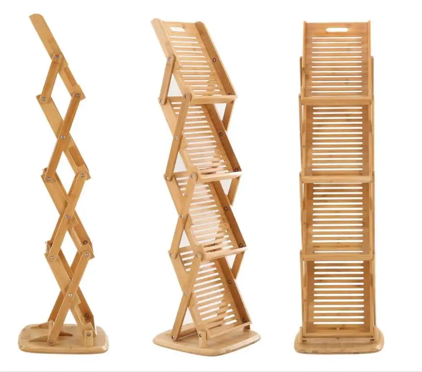 Bamboo Foldable Floor Magazine Brochure Rack