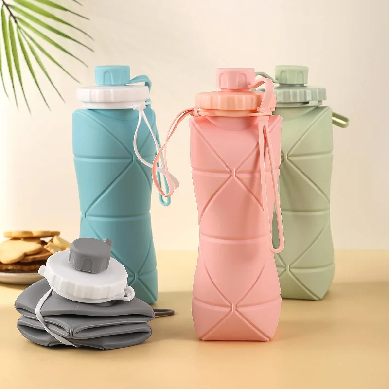 Silicon Cupping Sippy Cup Wholesale Folding Silicone Sports Drink Water Bottle Custom Logo Designed Silicone Water Bottle