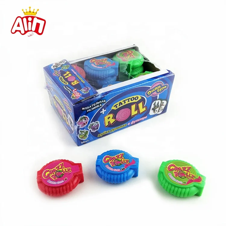 Трехцветная жевательная конфета с фруктовым вкусом, сумасшедшая татуировка, пузырьковый рулон
