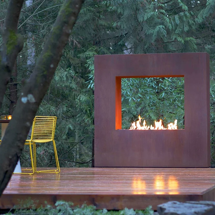 Corten Steel Standing Outdoor Fireplace for Backyard