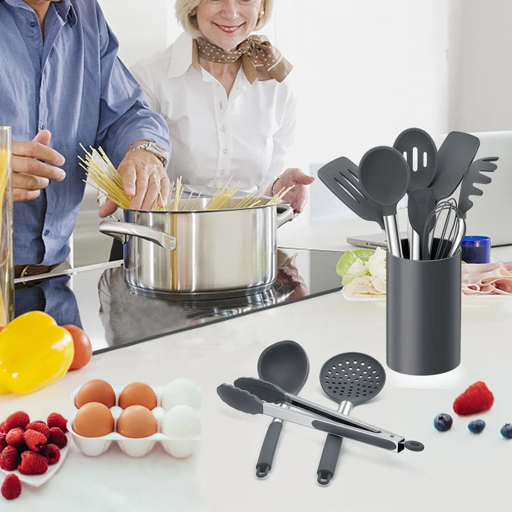 
Stock in USA FREE SHIPPING 15pcs silicone and stainless steel kitchen accessories bpa free non-stick cooking kitchen utensil set 
