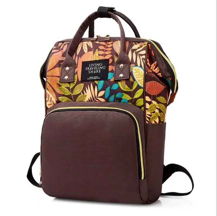 Custom Baby Bag Diaper Backpack Fashion Mummy Anti-theft Maple Leaf Printed
