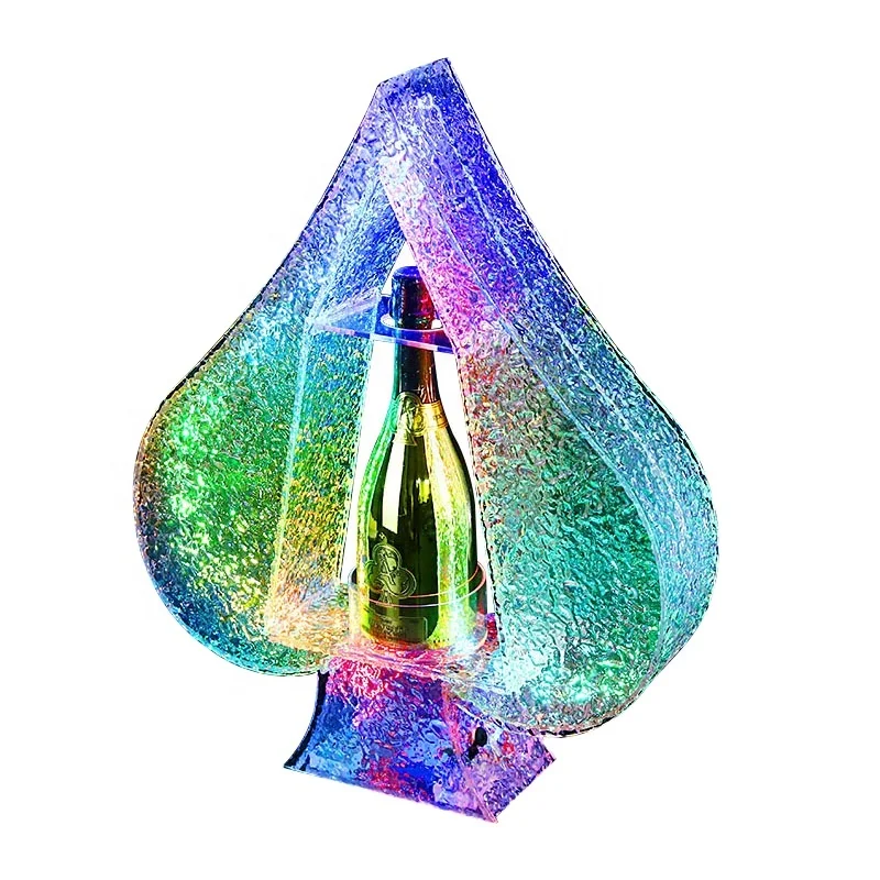 Creative Ace of Spades clear ice rock Acrylic wine lights base Wedding bar nightclubs rack Champagne bottles Display holder