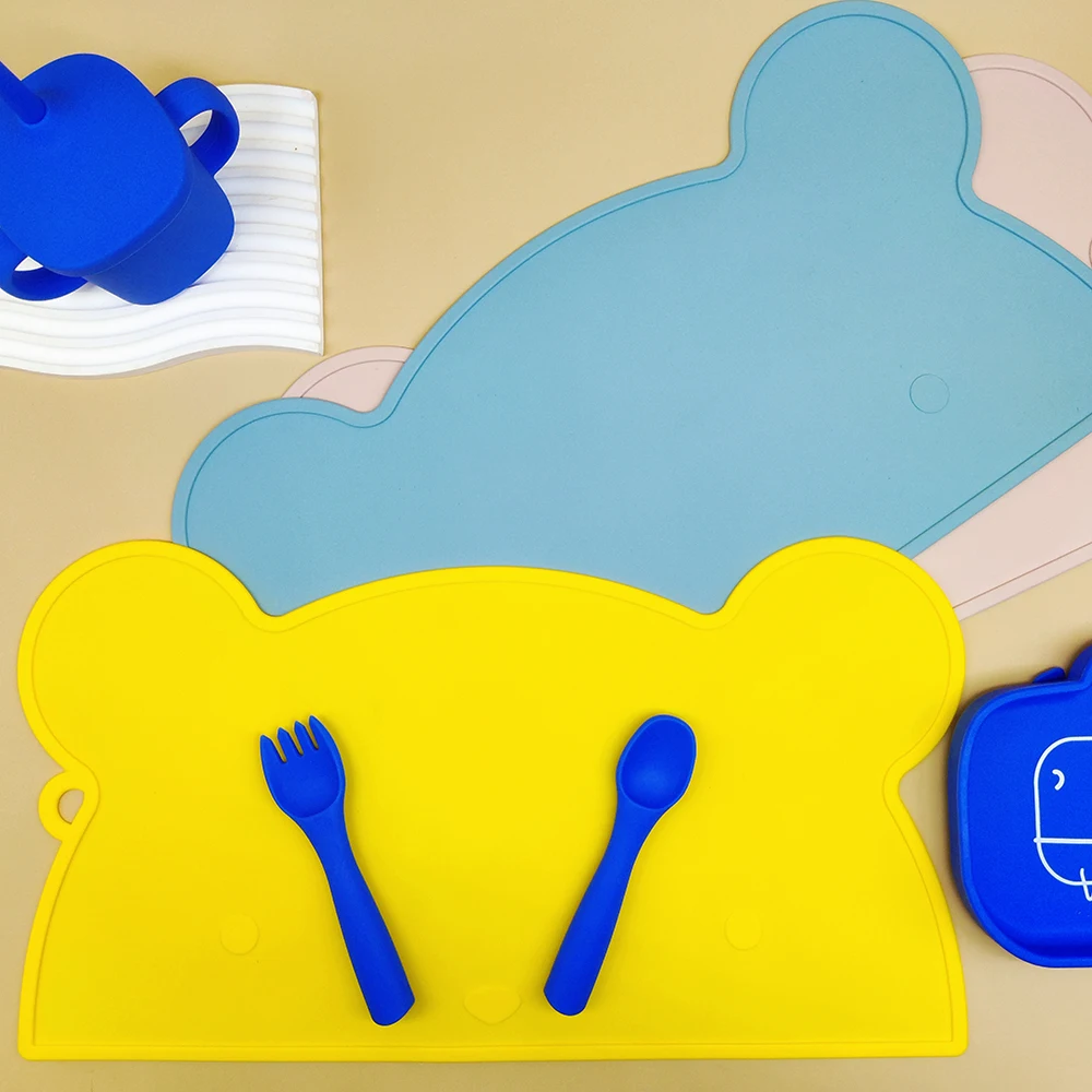 Wholesale Eco Friendly Soft Kids Baby Dinning Place Table Mat Silicone Bib Bowl Placemats Feeding Sets