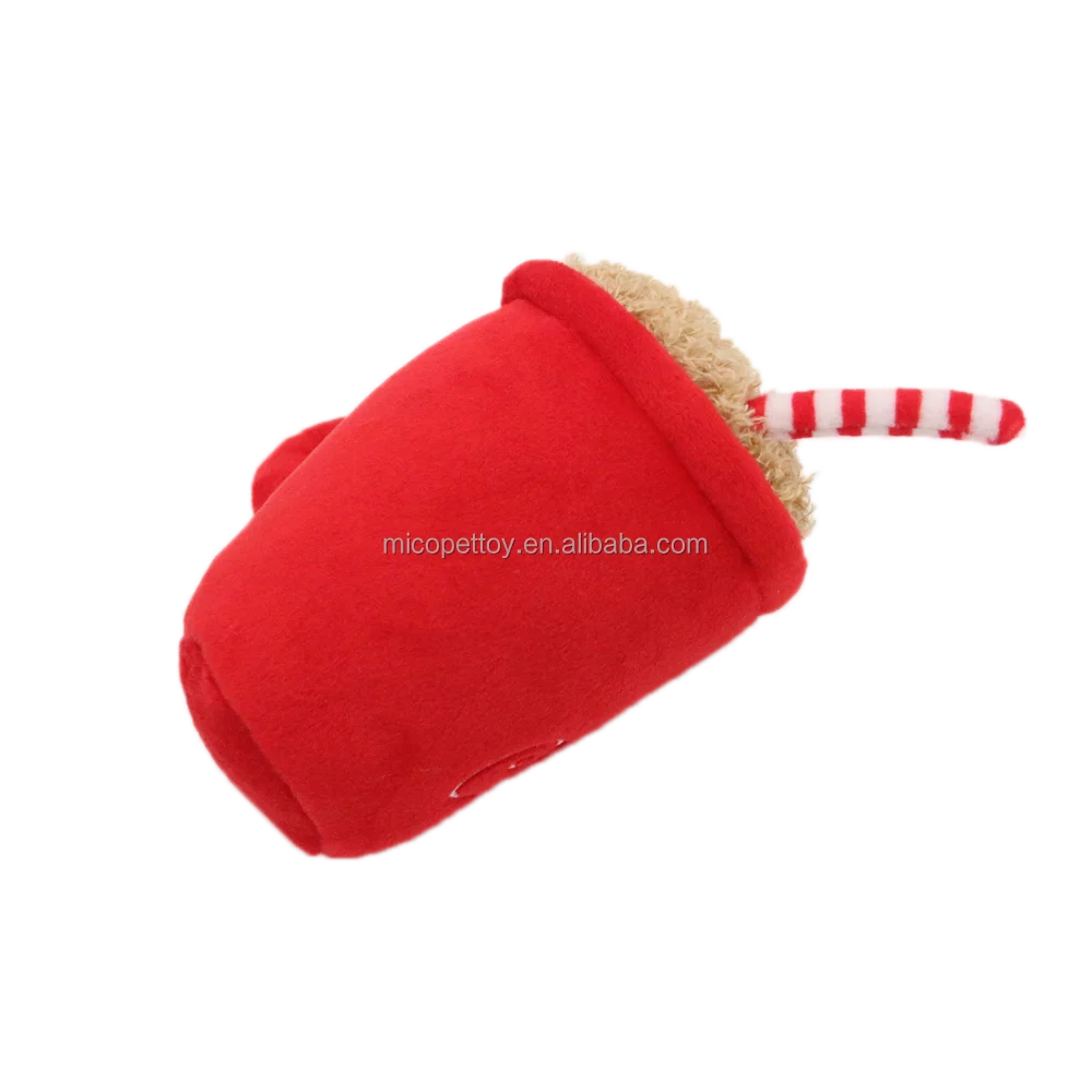 Squeaky Parody Drink Plush Hot Cocoa Chocolate Dog Soft Toy with Mesh Material