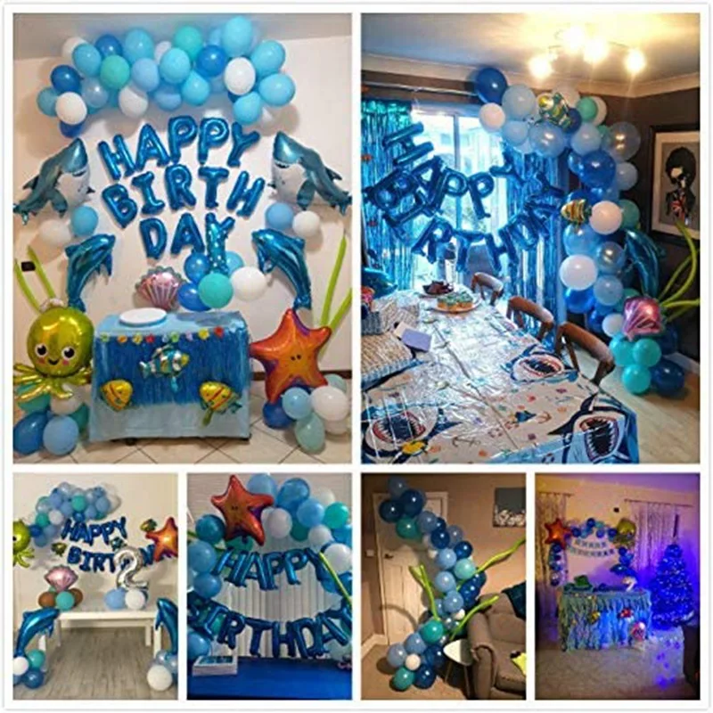 New Hot Selling Blue Ocean theme Octopus Starfish Shell Shark Balloons Birthday Banner For Kids Baby Birthday Party Decoration