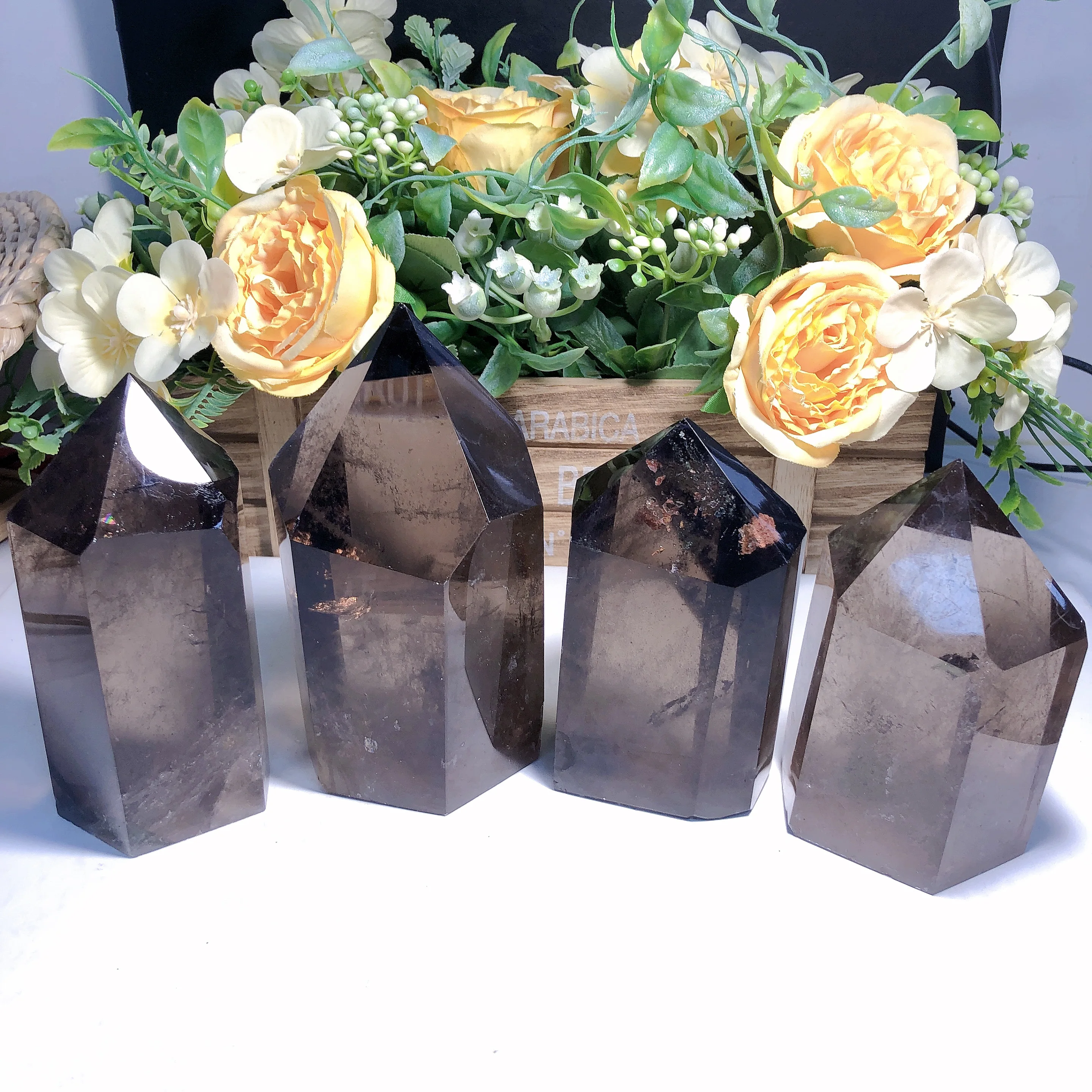 Natural large dark smoky quartz crystal point wand for sale