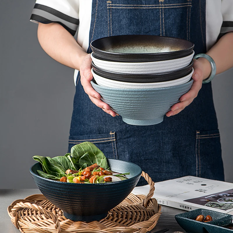 Premium Unique Modern Japanese Ramen Pho Soup and Salad Multiple Colour Bowls Solid Ceramic Ramen Bowl Set