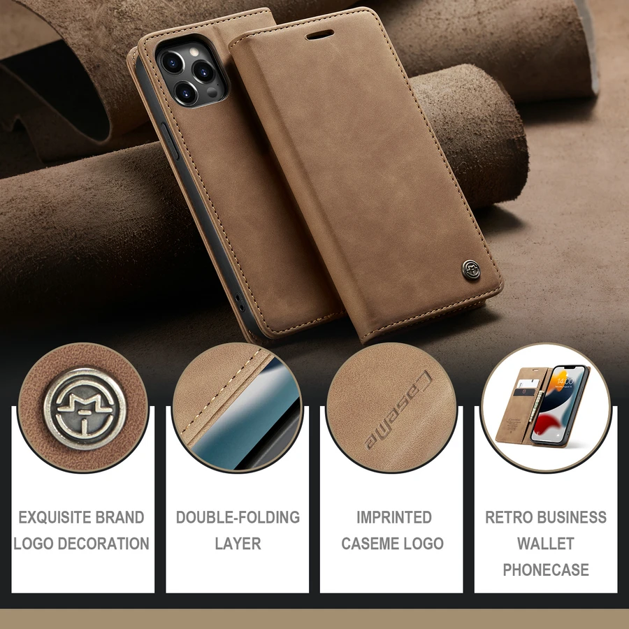 Mobile Phone Bags & Cases CaseMe Magnetic for iPhone 13 Classic Retro Wallet Leather pro / max Double Flip Cards CoverMobile P