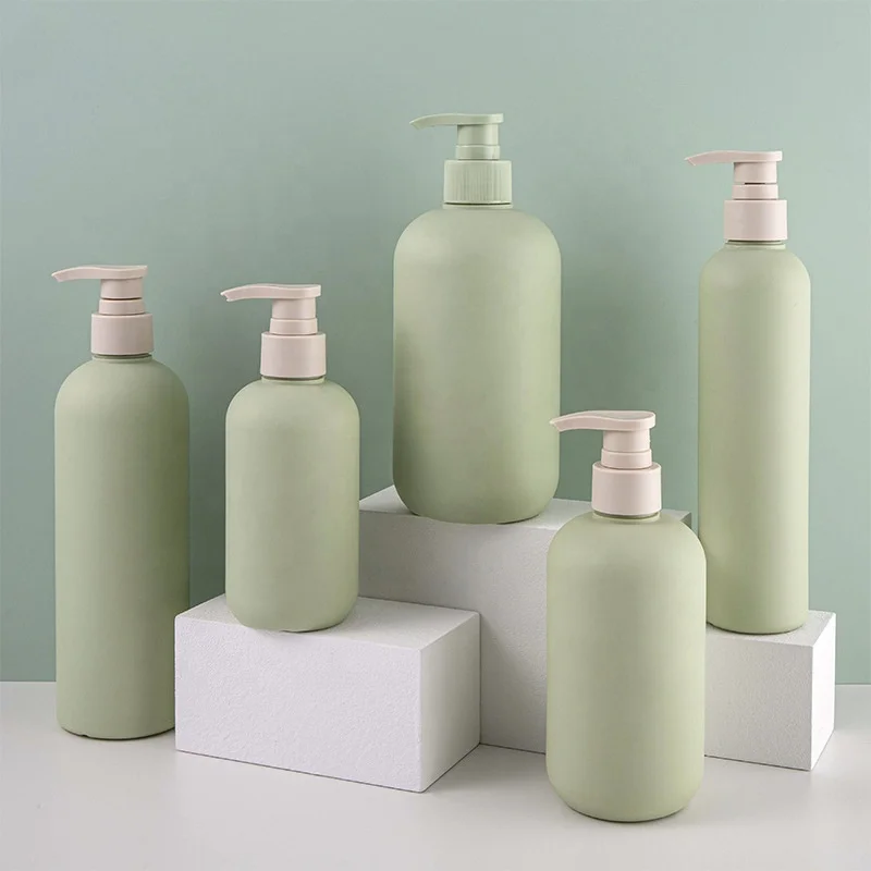 200/250/300/400/500ml light green baby wholesale plastic cosmetic lotion container empty shampoo bottles with pump
