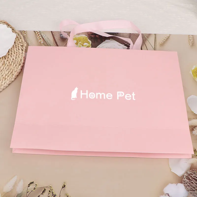 luxury white stamping rose gold folil paper bag paper shopping gift boutique flower bags for clothing and shoe box