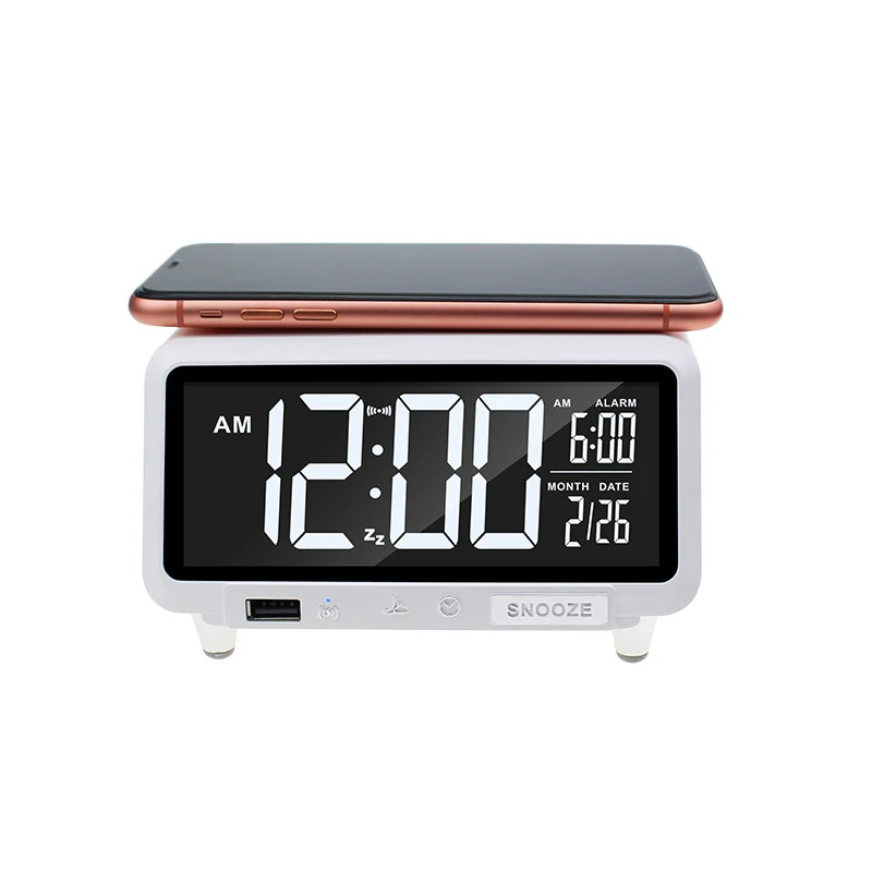 J&R New Design Multifunctional LED Night Light Digital Alarm Clock with 15W Fast Charging Station