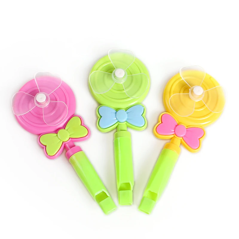 Macarons Candy Colors Lollipop Shape Plastic Windmill Toys Fan Whistle For Kids