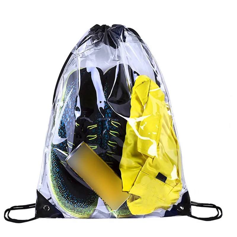 Custom PVC Fashion Security Travel Large Capacity Waterproof Clear Transparent Drawstring Backpack Bags