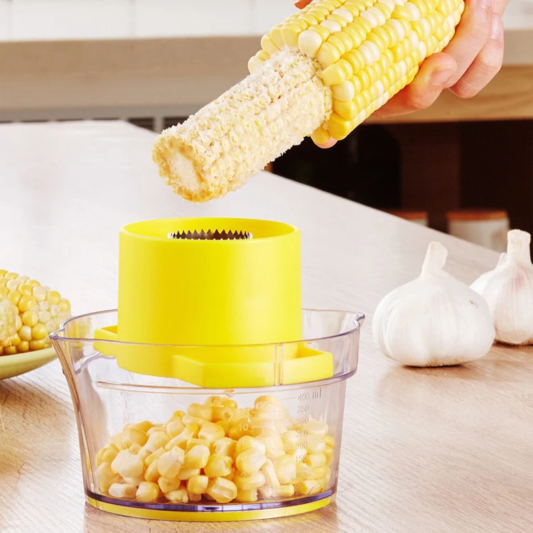 No Electricity No Noise Corn Stripper, 4 in 1 Corn Shucker Tool Corn Holder, with Built-In Measuring Cup Grater