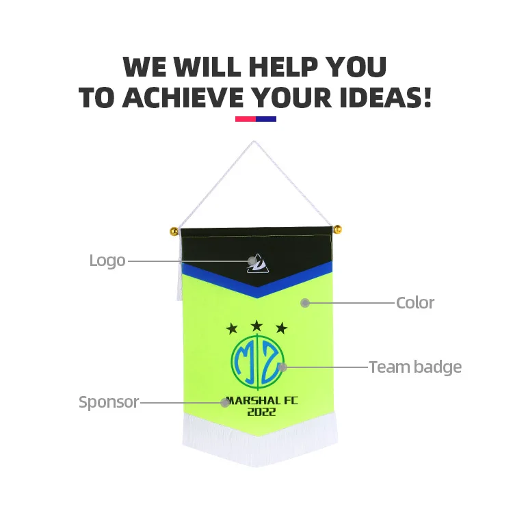 High quality custom logo team  mini hanging sports team banner soccer football club pennants flag