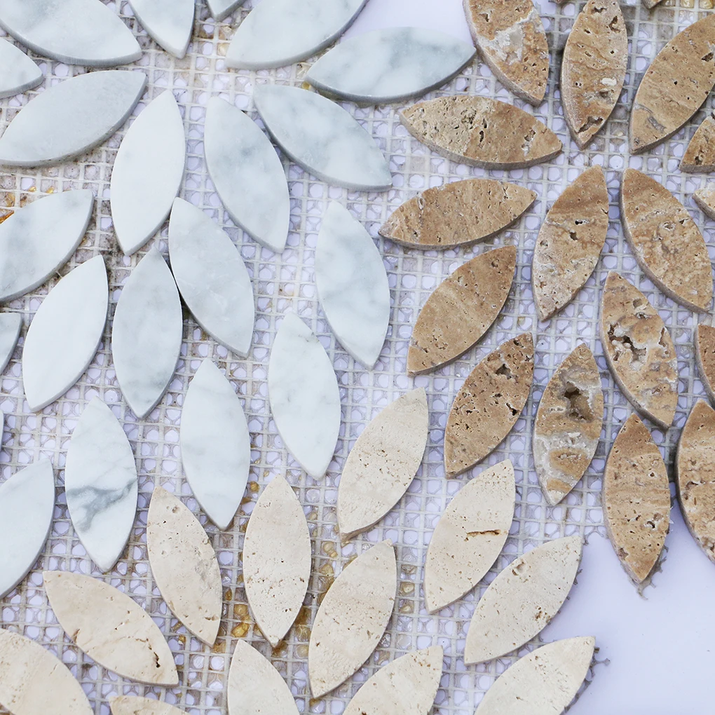 Flower Marble Mosaic Tile For Floor Modern Style Decoration Carrara White Travertine Stone Mosaic Tiles