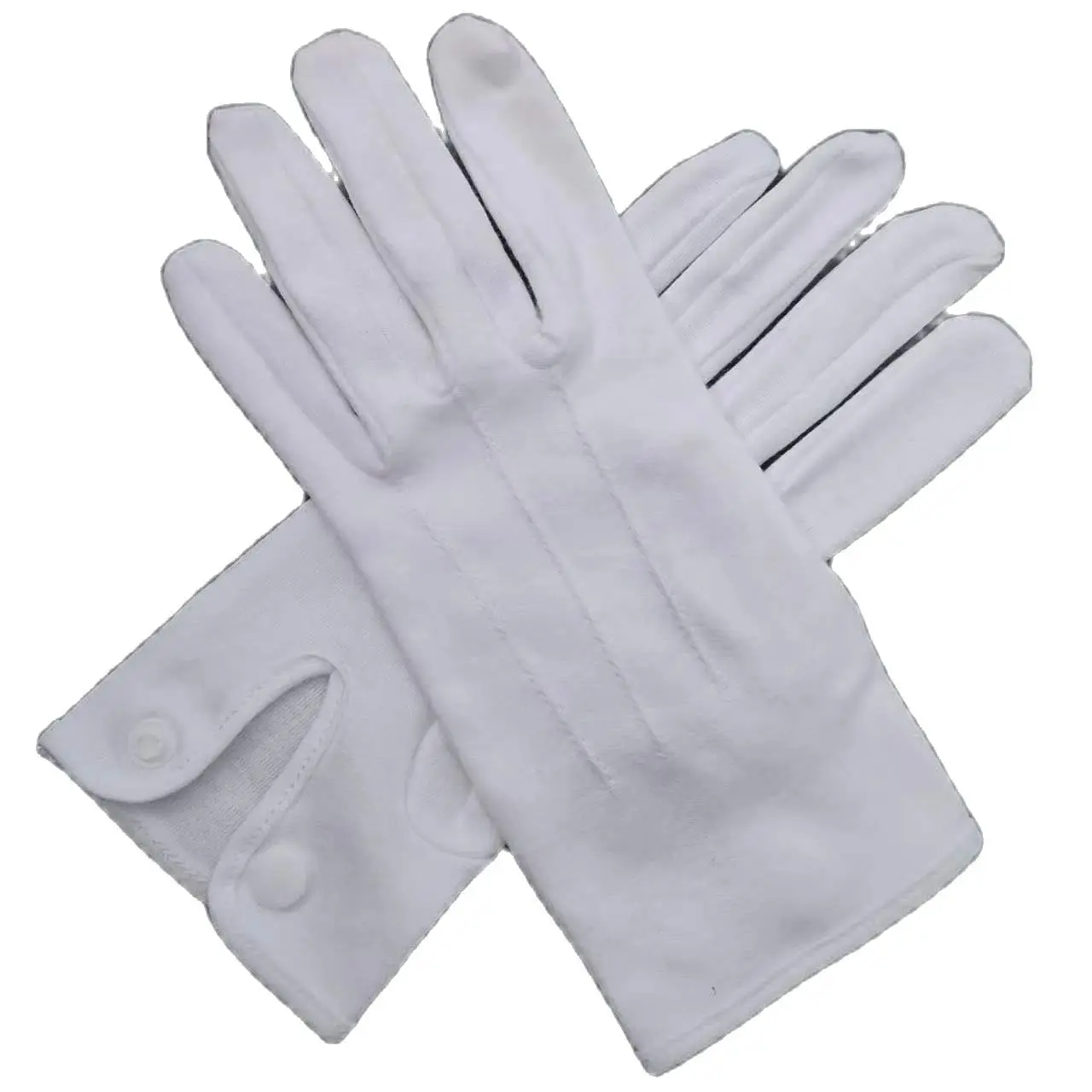 Black/ White Cotton Hand Gloves Three Beams Lines Stripes Button Snap Uniform Marching Polyester Touch sensor Ceremonies Parades