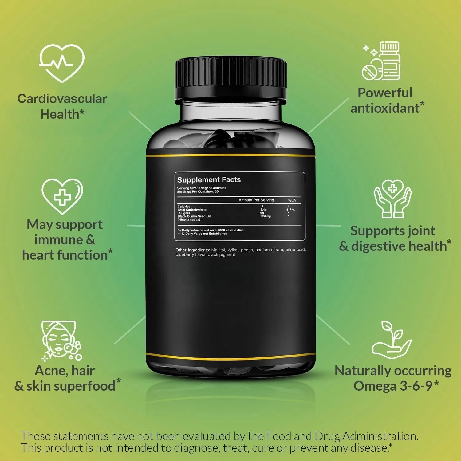 OEM/ODM Organic Black Seed Oil Gummy Cold Pressed Vegan Black Seed Oil Gummies Antioxidant Support