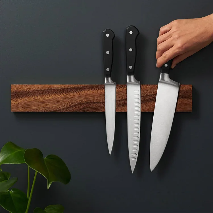 Eco Friendly Mounting Bamboo Magnetic Knife Strip, Walnut Wood Kitchen Universal Magnetic Knife Block Knife Holder for Wall