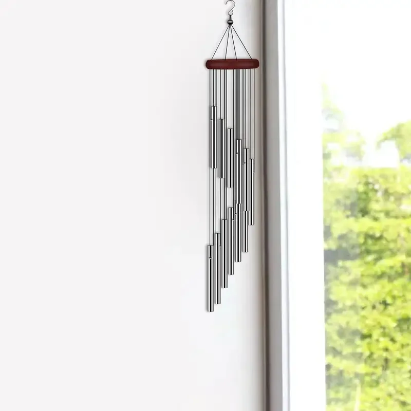 Silver Sympathy Wind Chimes for Outdoor, Pet Memorial Wind Chime for Patio, Wooden Wind Chimes for Home or Garden Decor