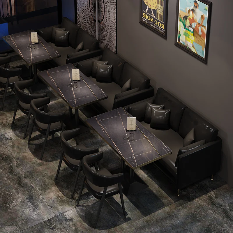 Bar cafe black rock plates table and chair catering booth sofa furniture for music bar barbecue shop milk tea shop