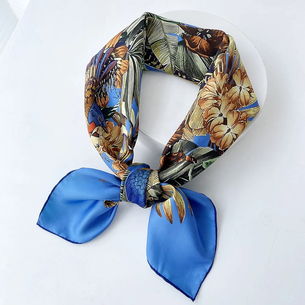 Модные женские шарфы, двусторонний шелковый шарф с принтом, хиджаб, Шелковый саржевый шарф, 90x90