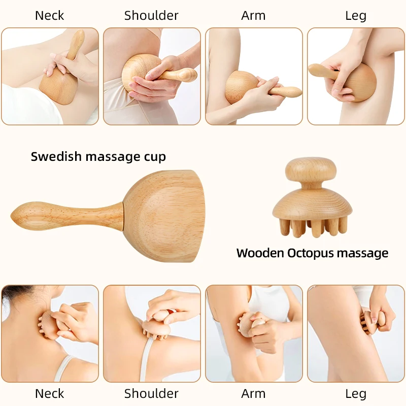 Stress-reducing wood therapy for urban white-collar workers Antidepressant wooden massage tool female conditioning