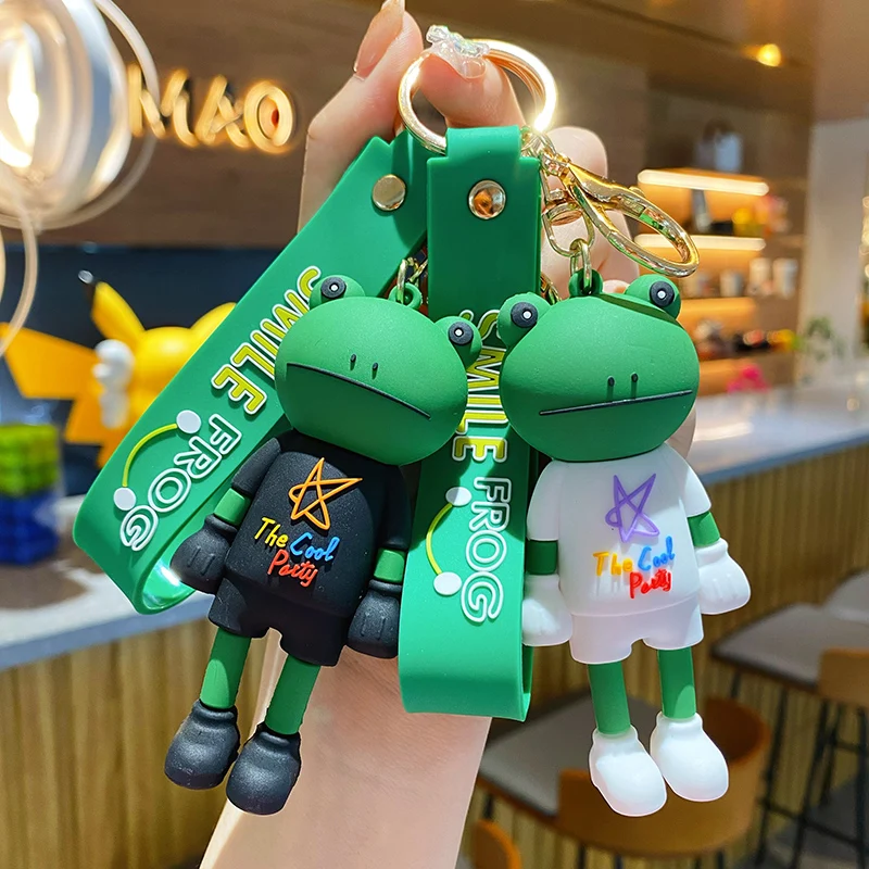 Bai Mao Hot sale smile long legs Frog animal design cool popular 3D keychain custom soft pvc rubber